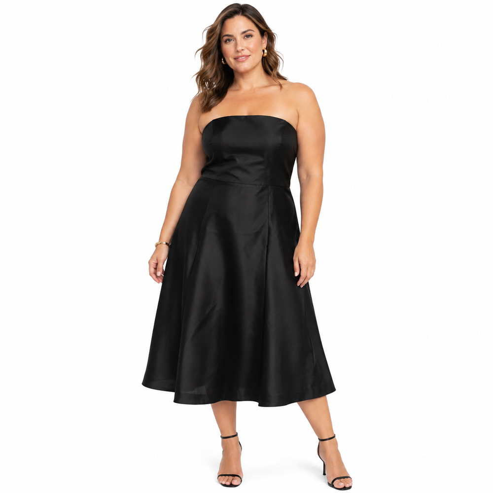 Ann Taylor 100% Silk Satin Black Strapless Midi Formal Cocktail Dress NWT sz 16
